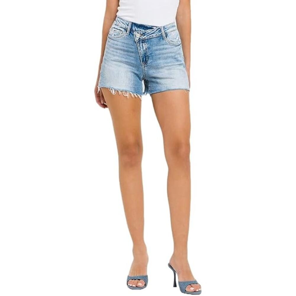 Vervet by Flying Monkey High Rise Criss Cross Denim Shorts - T5794 - Size Small